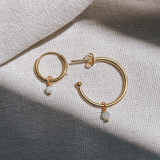 Hoops mit Amazonit klein Anhänger Ohrring | Earring Gold