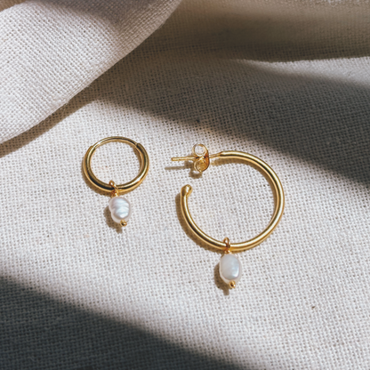 Hoops mit Perle gross Anhänger Ohrring | Earring Gold