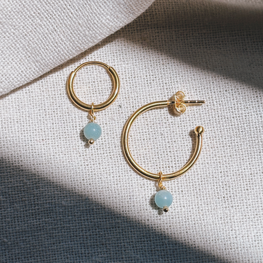 Hoops mit Aventurin gross rund Anhänger Ohrring | Earring Gold