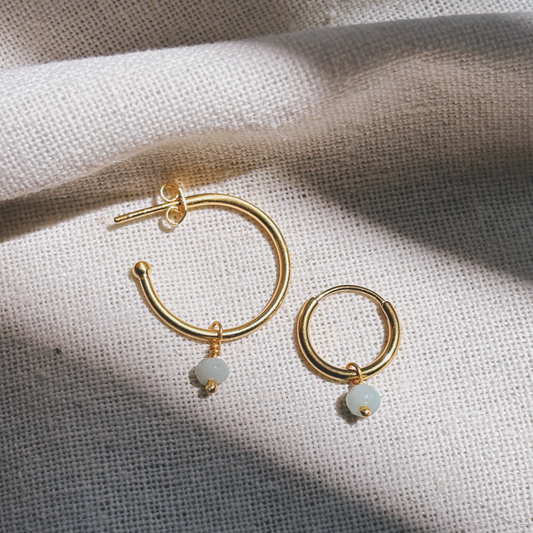 Hoops mit Amazonit gross flach Anhänger Ohrring | Earring Gold