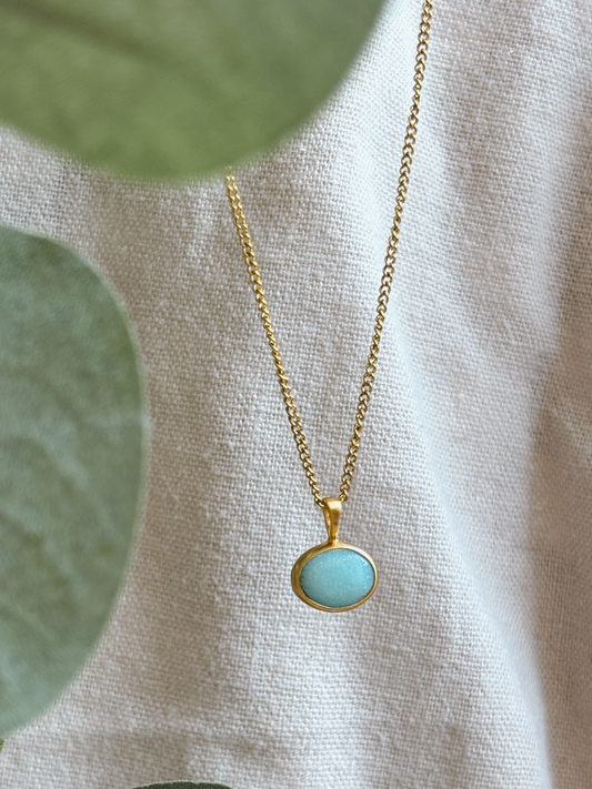 HANA AMAZONIT OVAL 10mm Halskette | Necklace Gold