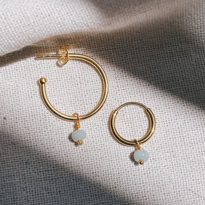 Hoops mit Amazonit gross flach Anhänger Ohrring | Earring Gold