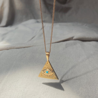 TRI PROTECTION EYE Turquoise Halskette | Necklace Gold