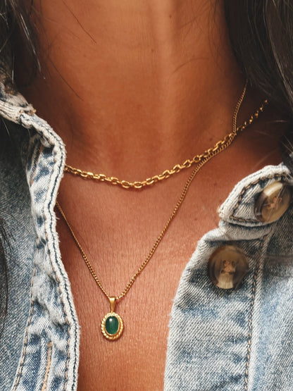 MILYA grüner Achat Halskette | Necklace Gold