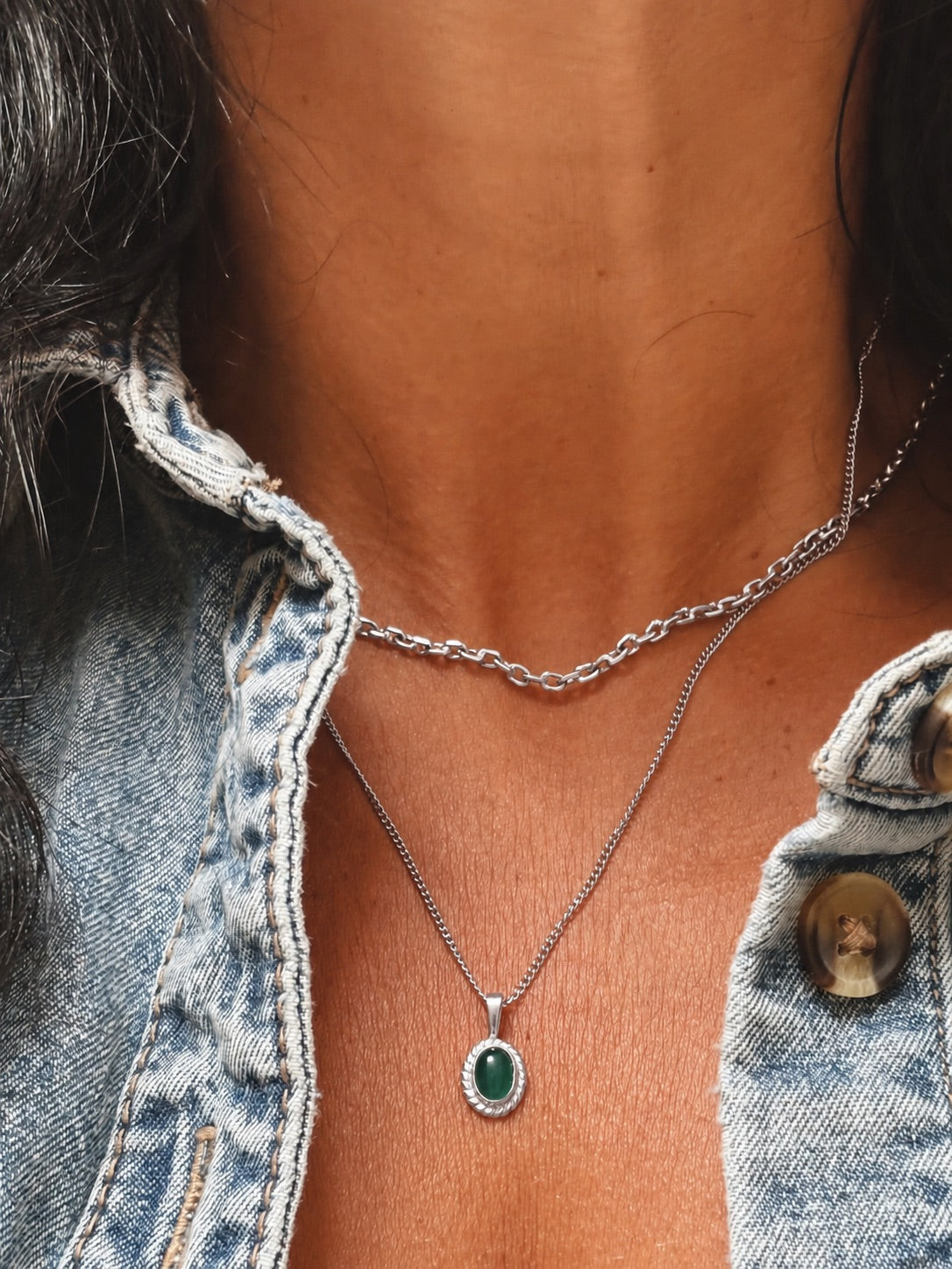 MILYA Malachit Halskette | Necklace Silver