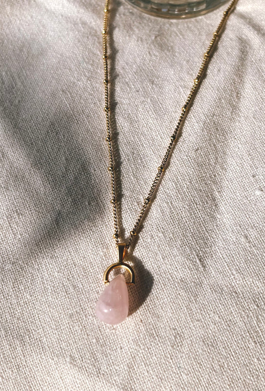 DROP Rosenquarz Halskette | Necklace Gold