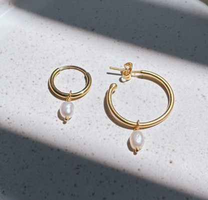 Hoops mit Perle gross Anhänger Ohrring | Earring Gold
