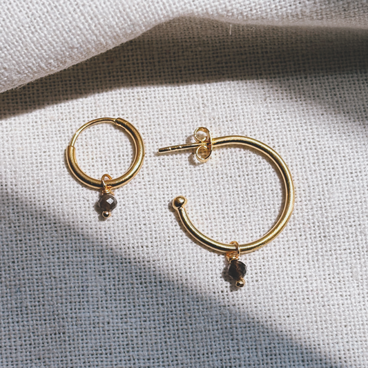 Hoops mit Black Onyx gross facettiert Anhänger Ohrring | Earring Gold