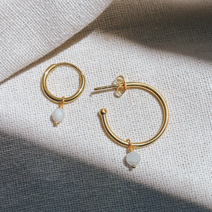 Hoops mit Chalcedonit gross Anhänger Ohrring | Earring Gold