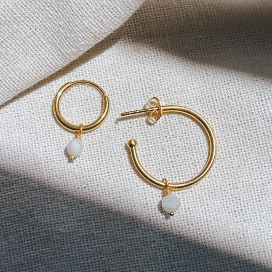Hoops mit Chalcedonit gross Anhänger Ohrring | Earring Gold