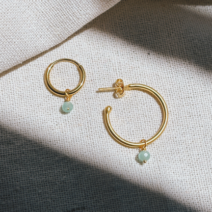 Hoops mit Aventurin gross facettiert Anhänger Ohrring | Earring Gold