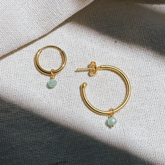 Hoops mit Aventurin gross facettiert Anhänger Ohrring | Earring Gold